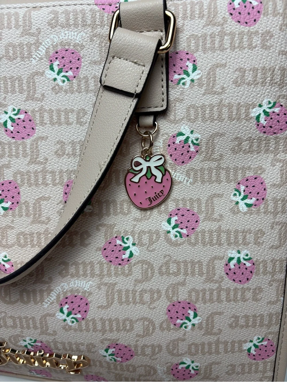 🍓Juicy Couture Berry Sweet Strawberry Tote Bag Sandstone Pink NWT